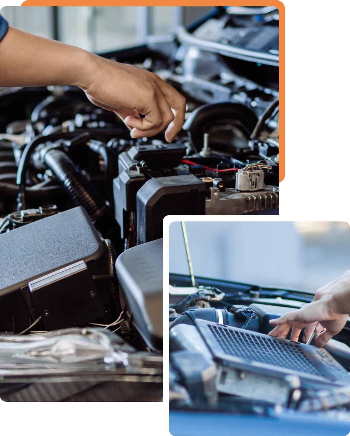 hands working on the hood of a vehicle