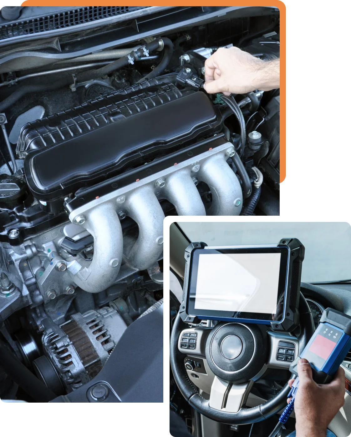 Engine Diagnostics and Repair, auto repair in Rochester, MN at Encompass Auto Care. A person working on an engine using technical equipment