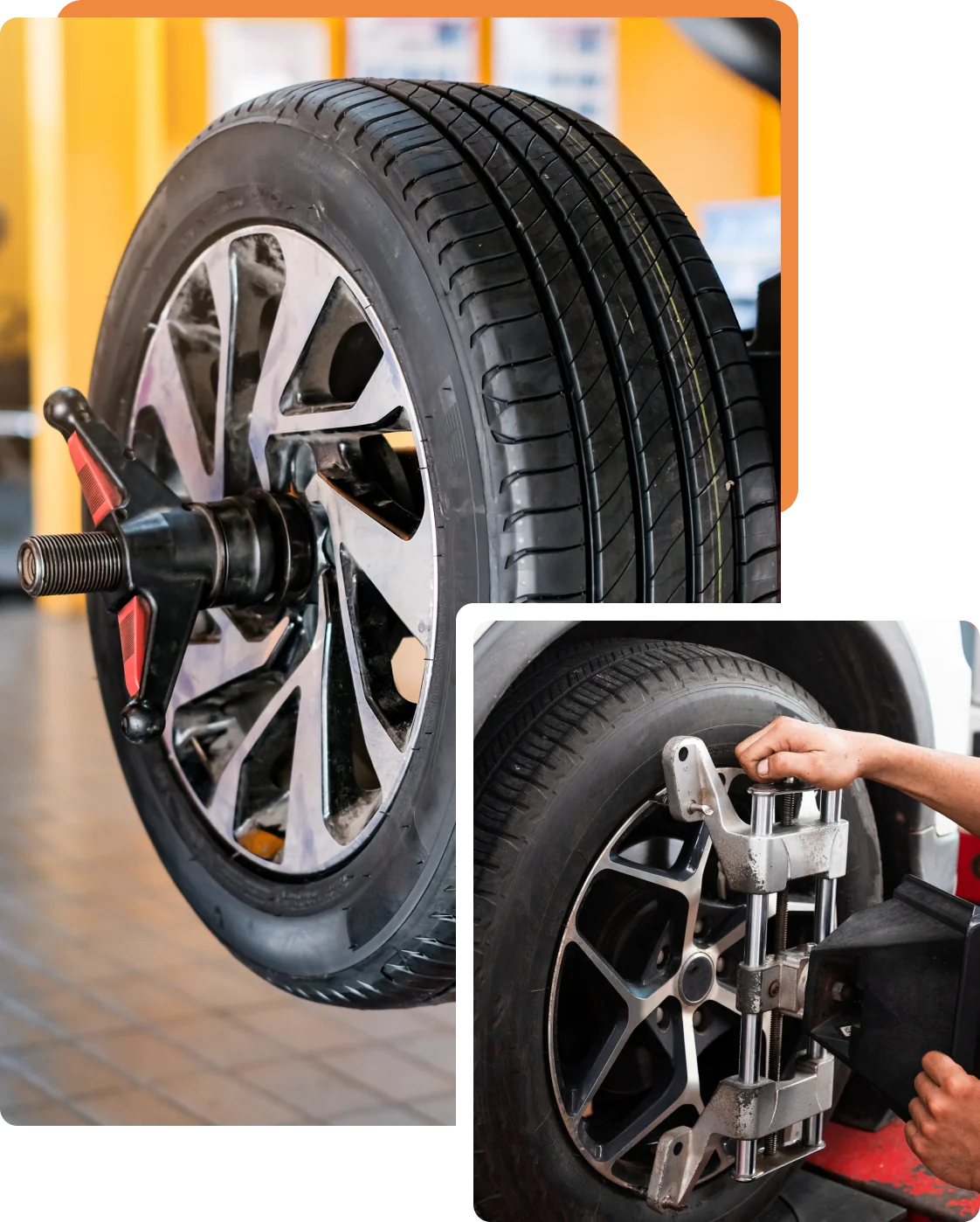 Tire and Wheel Alignment, auto repair in Rochester, MN at Encompass Auto Care. A tire with alignment equipment